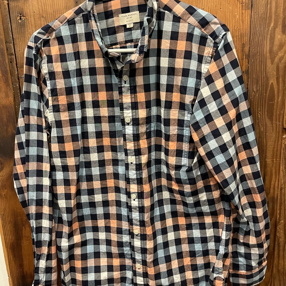 Club Room Casual Button Down Shirt Blue and Tan
